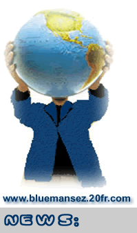 Bluemansez logo: a man holding a globe